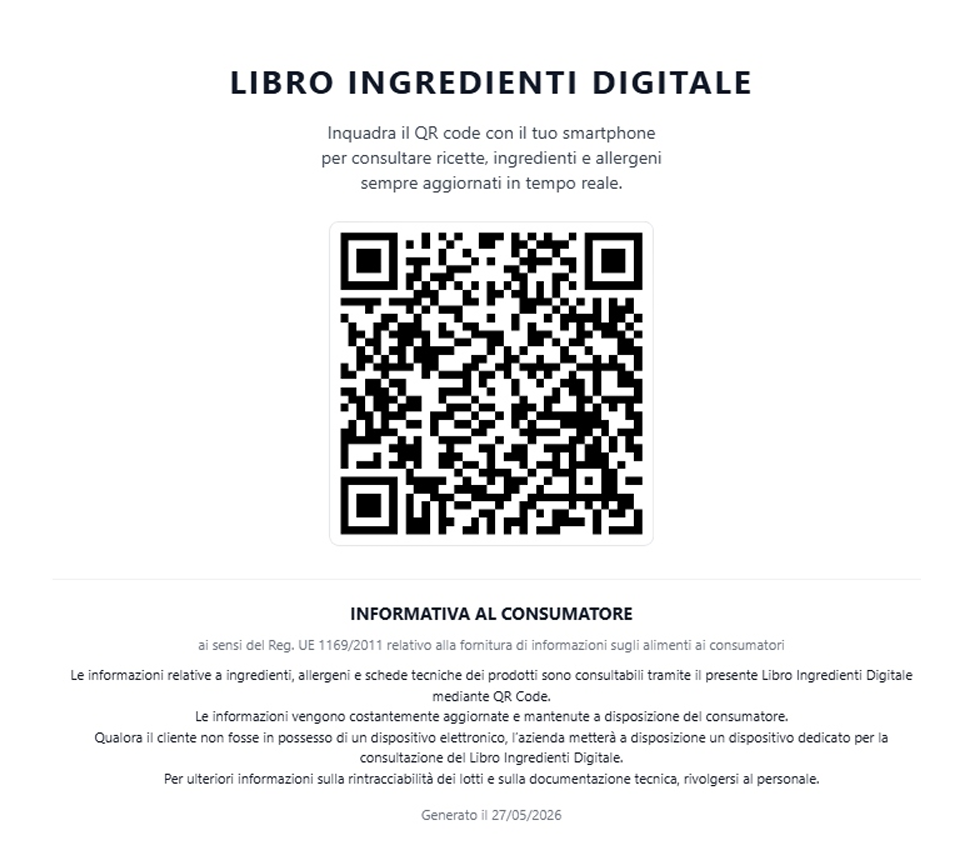 Libro ingredienti digitale