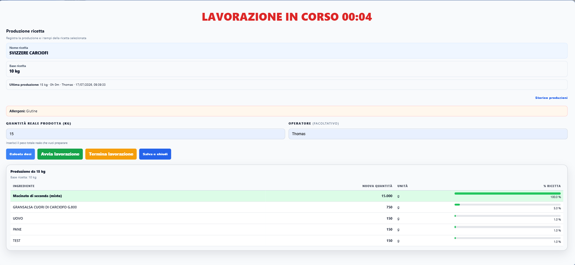 Produzione ricetta e timer